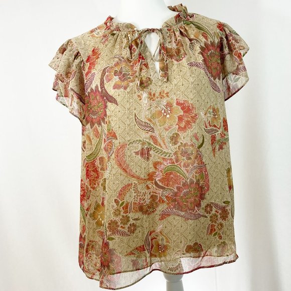 Joie Tops Joie Cap Sleeve Floral Metallic Blouse Size L Poshmark